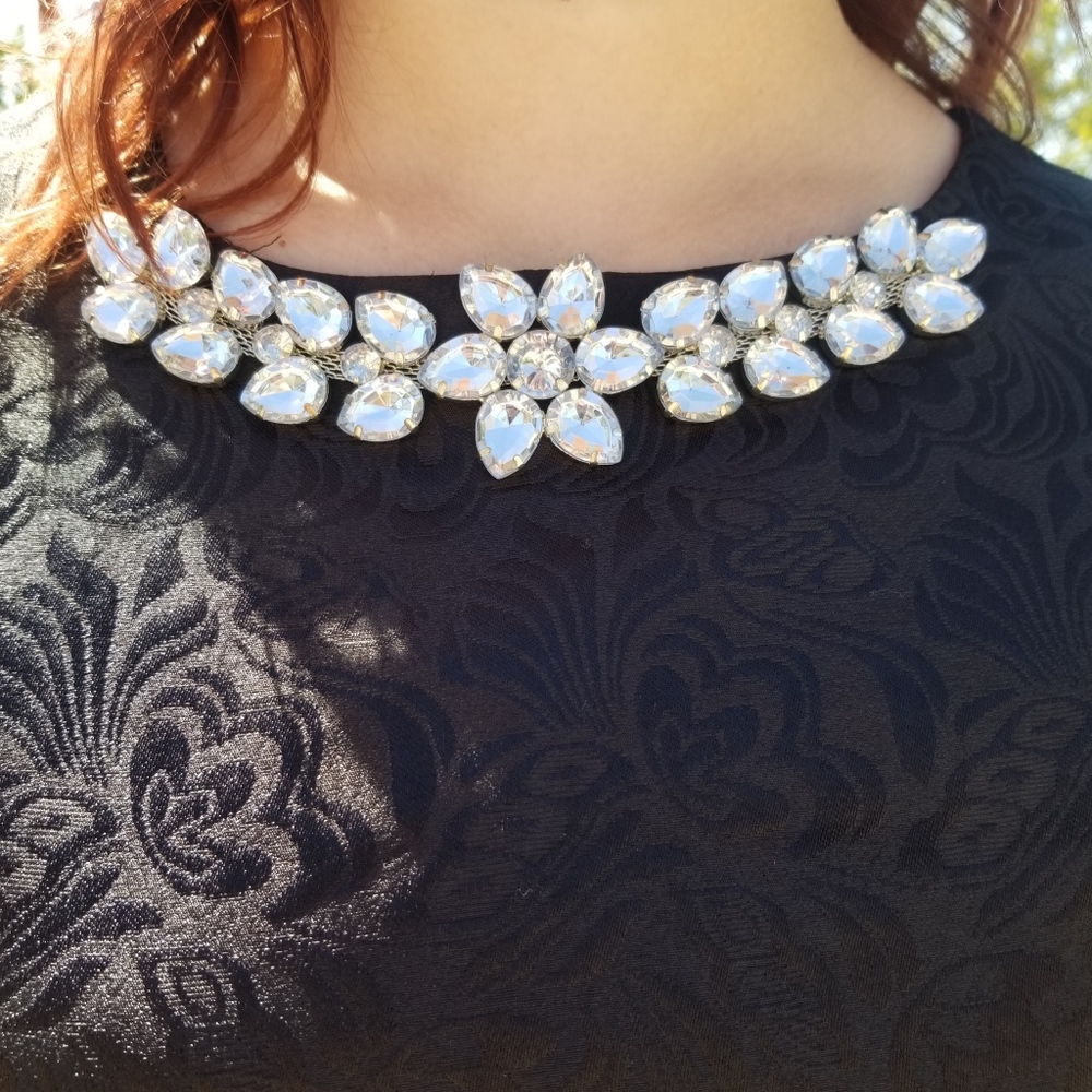Black Fit & Flair Dress with Rhinestone Necklace - Picture 3 of 6